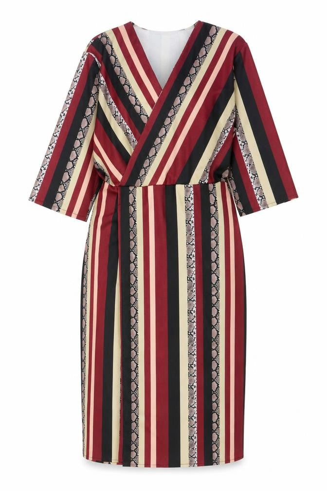 Front view of Pala D’Oro Women’s Multicoloured V-Neck Wrap Dress, size S