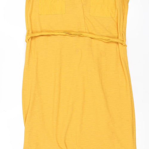 Next Women Yellow Jersey Shirt Dress Size 6 Short Sleeve Tie Waist