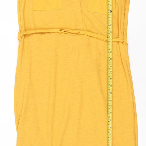 Next Women Yellow Jersey Shirt Dress Size 6 Short Sleeve Tie Waist