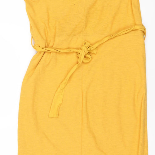 Next Women Yellow Jersey Shirt Dress Size 6 Short Sleeve Tie Waist