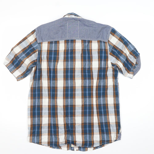 Tokyo Laundry Men’s Blue Checked Short Sleeve Button-Up Shirt Medium
