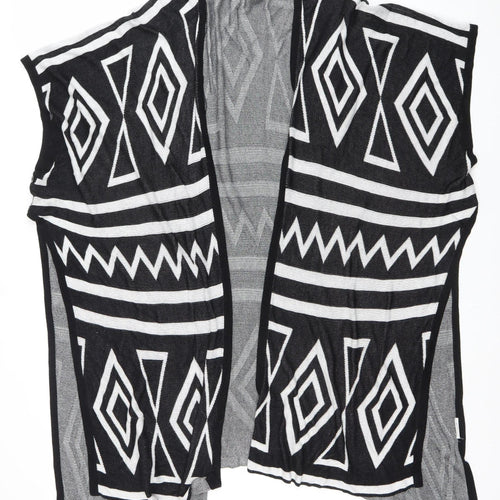 Bunoh.Q Womens Black Aztec Open-Knit Open Front Cape One Size