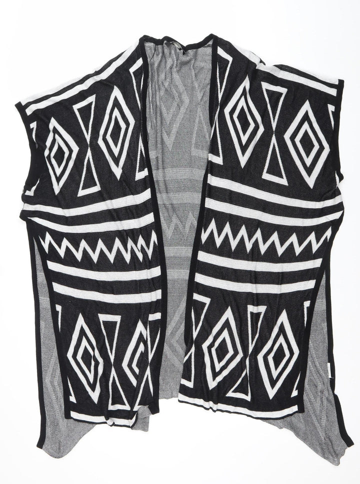 Bunoh.Q Womens Black Aztec Open-Knit Open Front Cape One Size