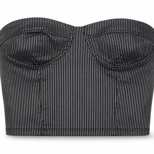 Urban Outfitters Womens Black Striped Cropped Strapless Top S