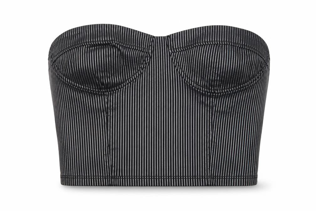 Urban Outfitters Womens Black Striped Cropped Strapless Top S