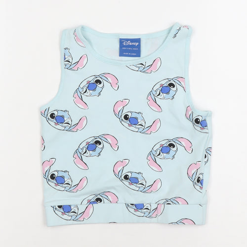 Disney Girls Blue Stitch Tank Top 9-10 Years Sleeveless Cotton Camisole