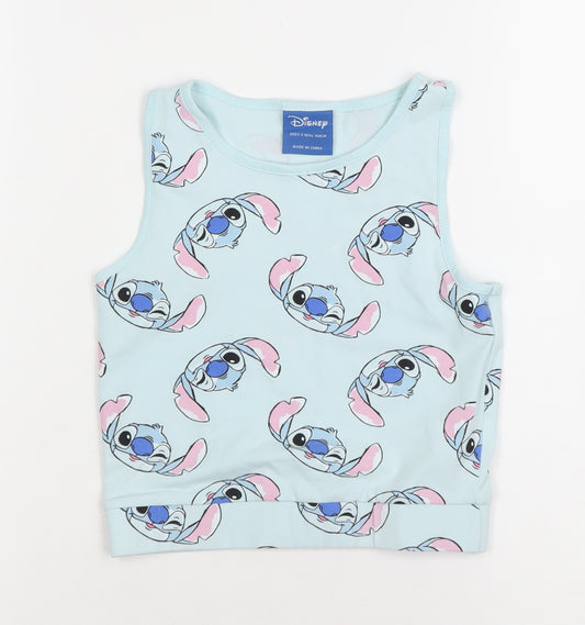 Disney Girls Blue Stitch Tank Top 9-10 Years Sleeveless Cotton Camisole