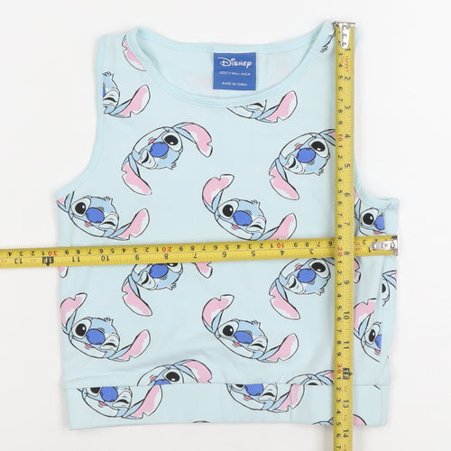 Disney Girls Blue Stitch Tank Top 9-10 Years Sleeveless Cotton Camisole