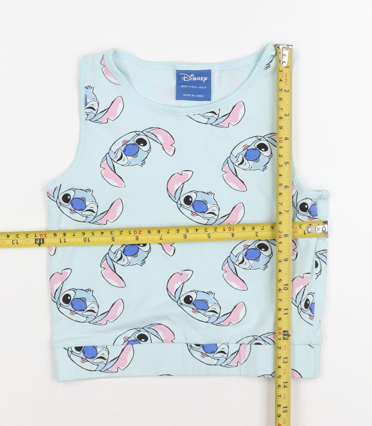 Disney Girls Blue Stitch Tank Top 9-10 Years Sleeveless Cotton Camisole