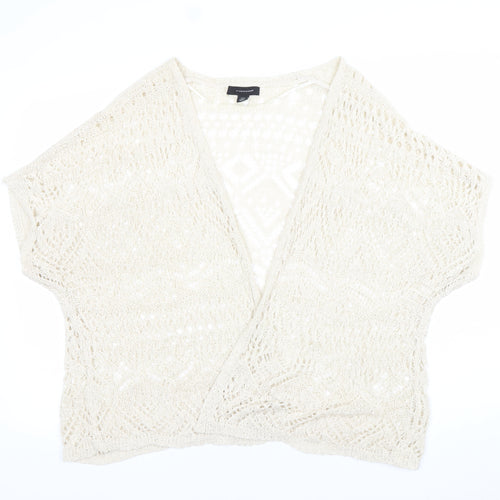 Atmosphere Womens Ivory M/L Crochet Open-Knit Short Sleeve Shrug
