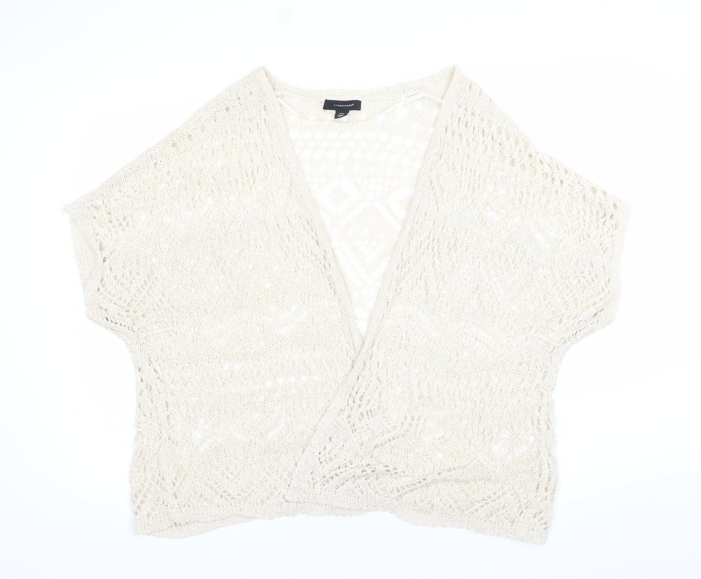 Atmosphere Womens Ivory M/L Crochet Open-Knit Short Sleeve Shrug
