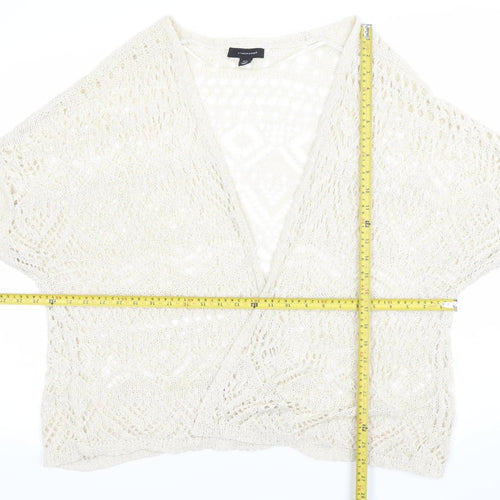 Atmosphere Womens Ivory M/L Crochet Open-Knit Short Sleeve Shrug