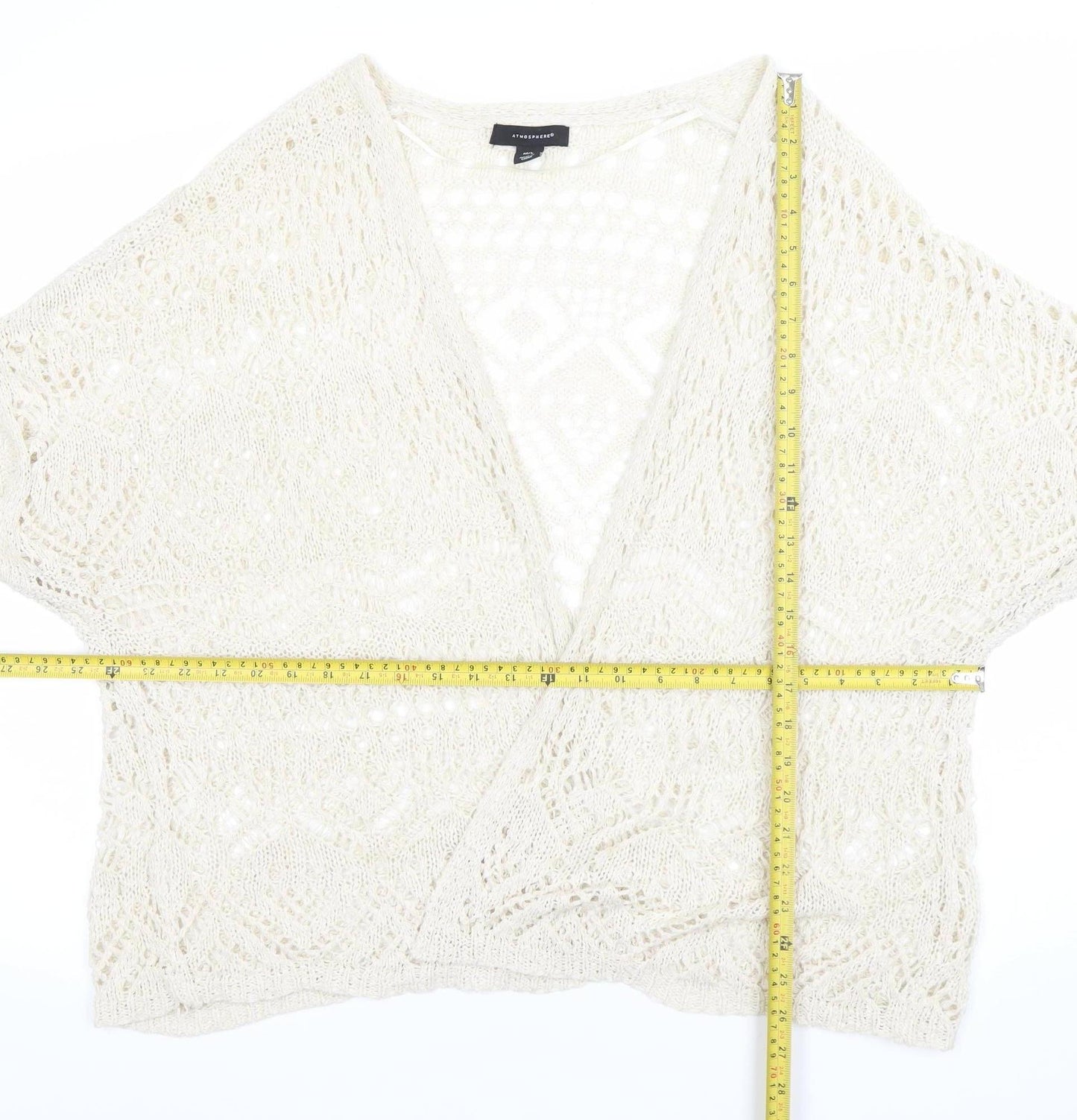 Atmosphere Womens Ivory M/L Crochet Open-Knit Short Sleeve Shrug