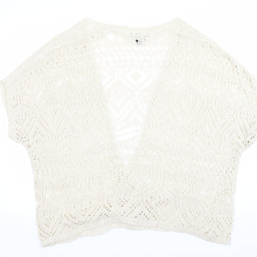 Atmosphere Womens Ivory M/L Crochet Open-Knit Short Sleeve Shrug