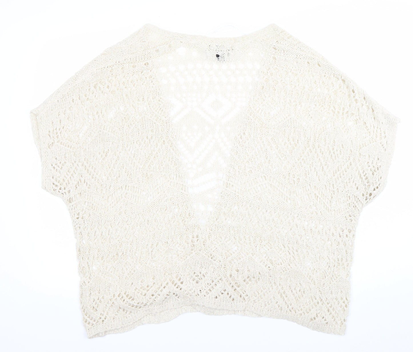 Atmosphere Womens Ivory M/L Crochet Open-Knit Short Sleeve Shrug