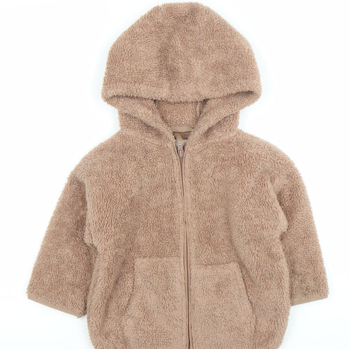 Next Girls Brown Fleece Hooded Full Zip Jacket 3 Years Winter Coat