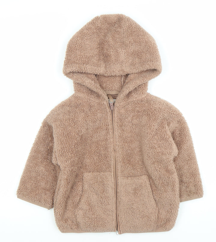 Next Girls Brown Fleece Hooded Full Zip Jacket 3 Years Winter Coat