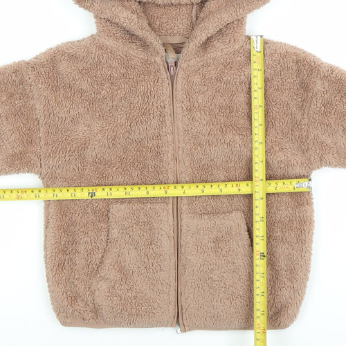 Next Girls Brown Fleece Hooded Full Zip Jacket 3 Years Winter Coat