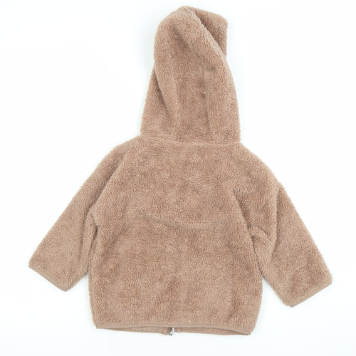 Next Girls Brown Fleece Hooded Full Zip Jacket 3 Years Winter Coat