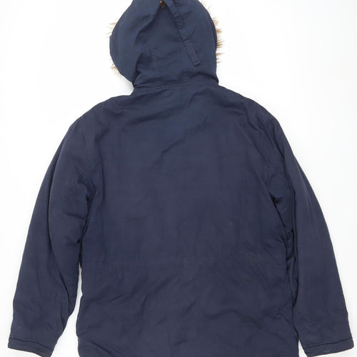 Farah Women Blue L Hooded Parka Jacket with Faux Fur Trim