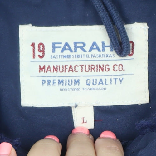Farah Women Blue L Hooded Parka Jacket with Faux Fur Trim