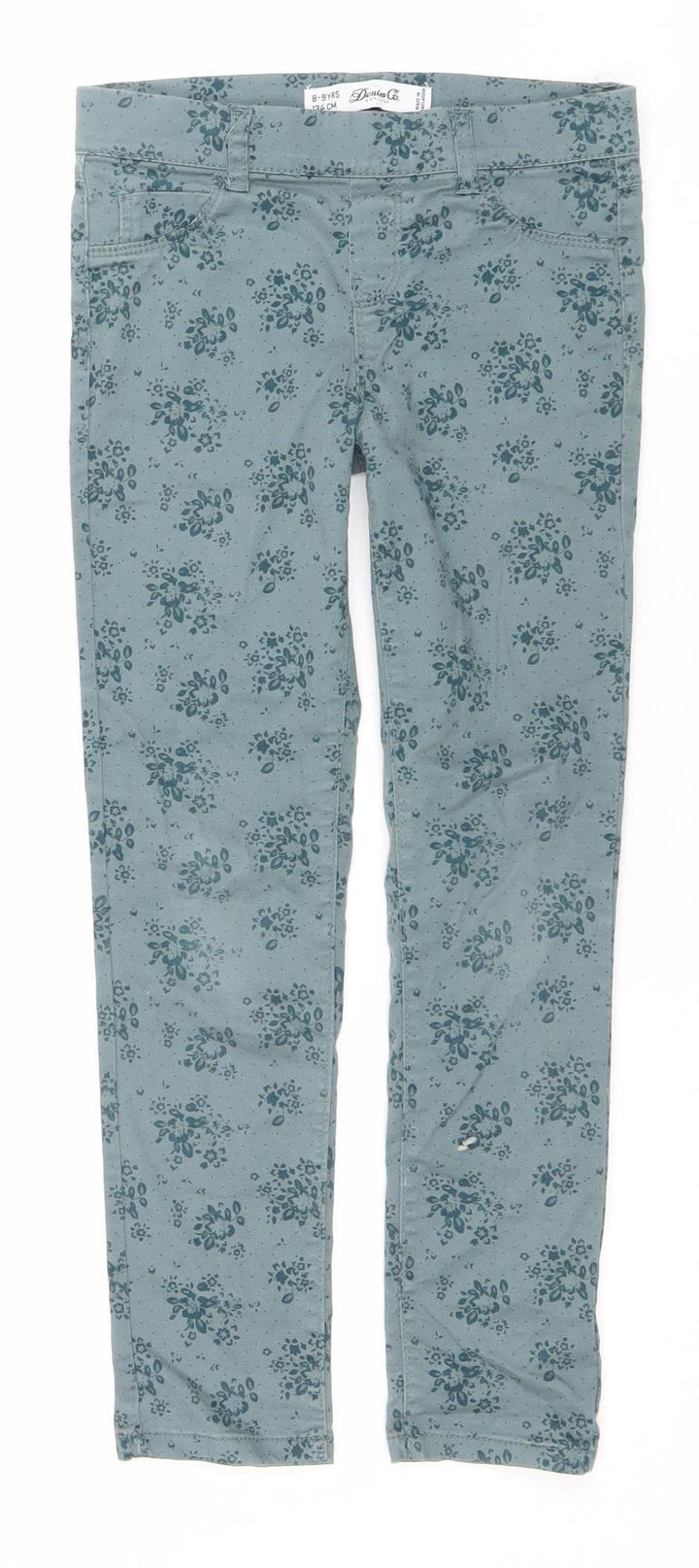 Denim Co. Girls Green Floral Skinny Jeans 8-9 Years Stretch Cotton