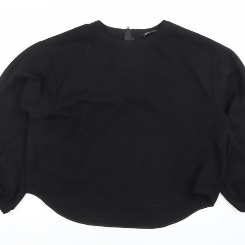 Zara Women Black Crew Neck Long Sleeve Blouse Size 12