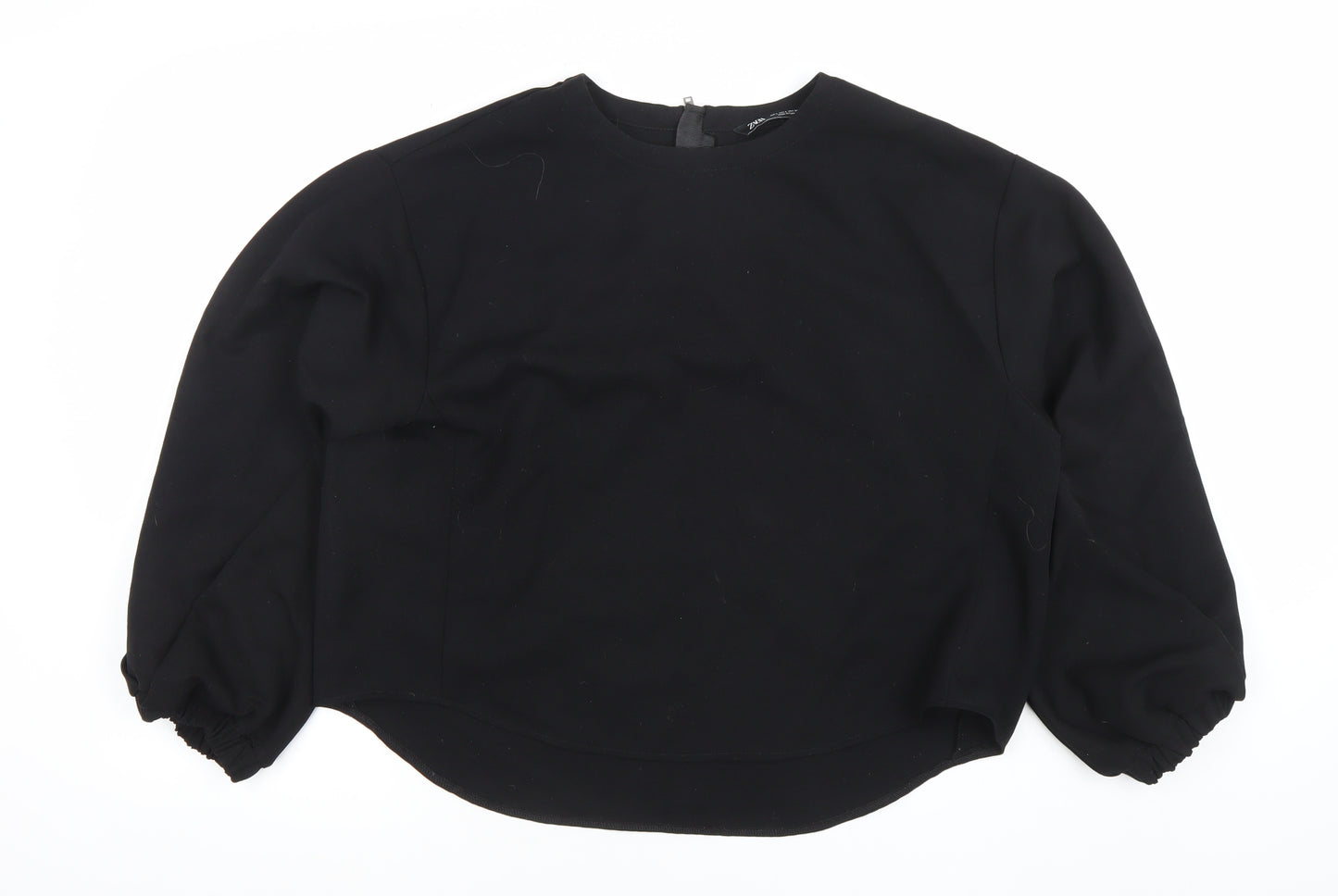 Zara Women Black Crew Neck Long Sleeve Blouse Size 12