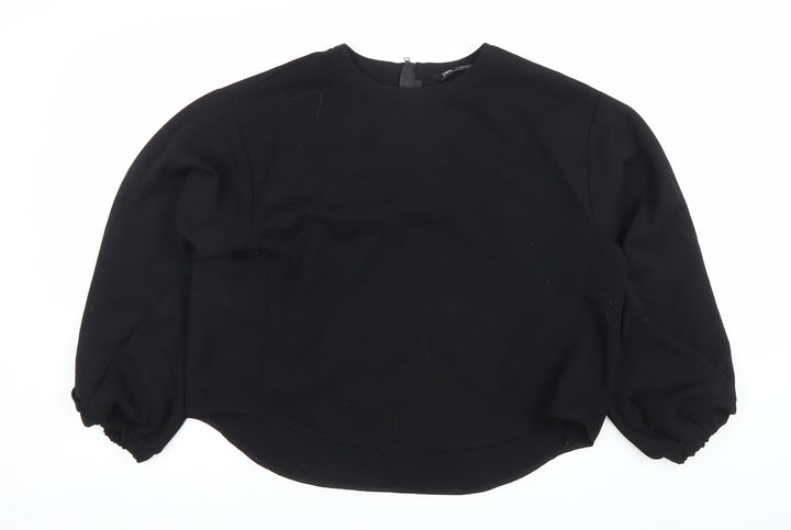 Zara Women Black Crew Neck Long Sleeve Blouse Size 12