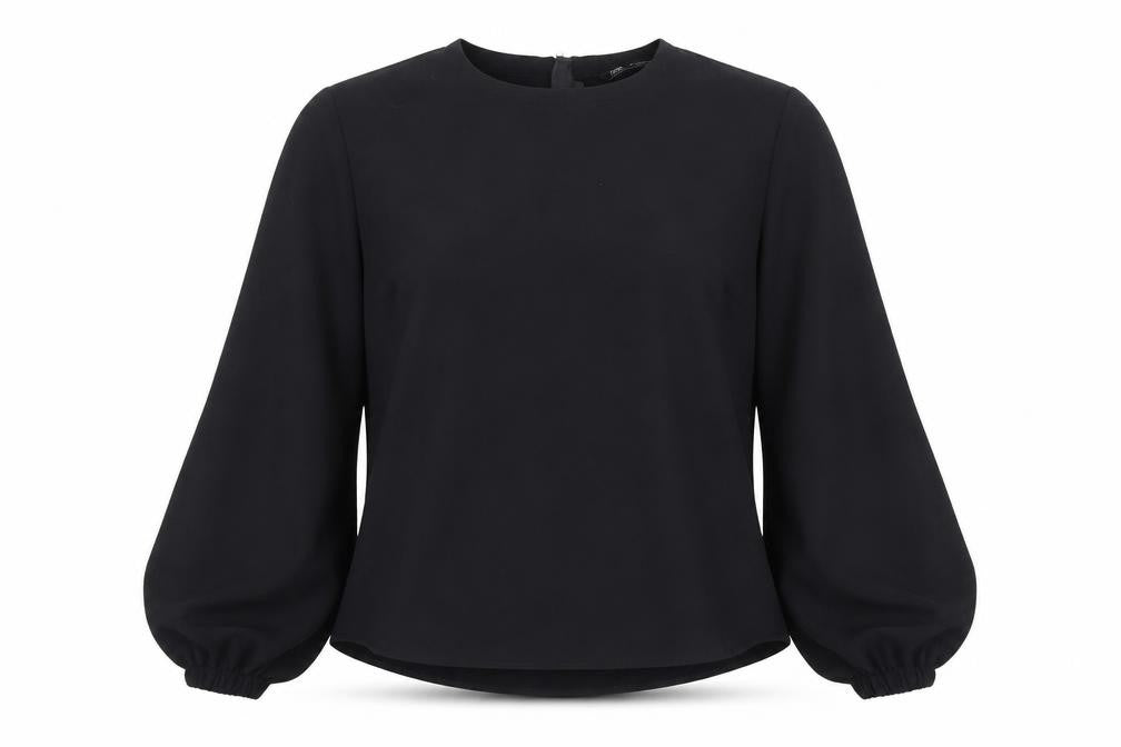 Zara Women Black Crew Neck Long Sleeve Blouse Size 12