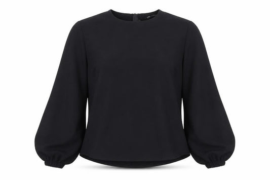 Front view of Zara Women Black Crew Neck Long Sleeve Blouse, size 12