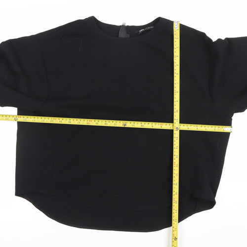 Zara Women Black Crew Neck Long Sleeve Blouse Size 12