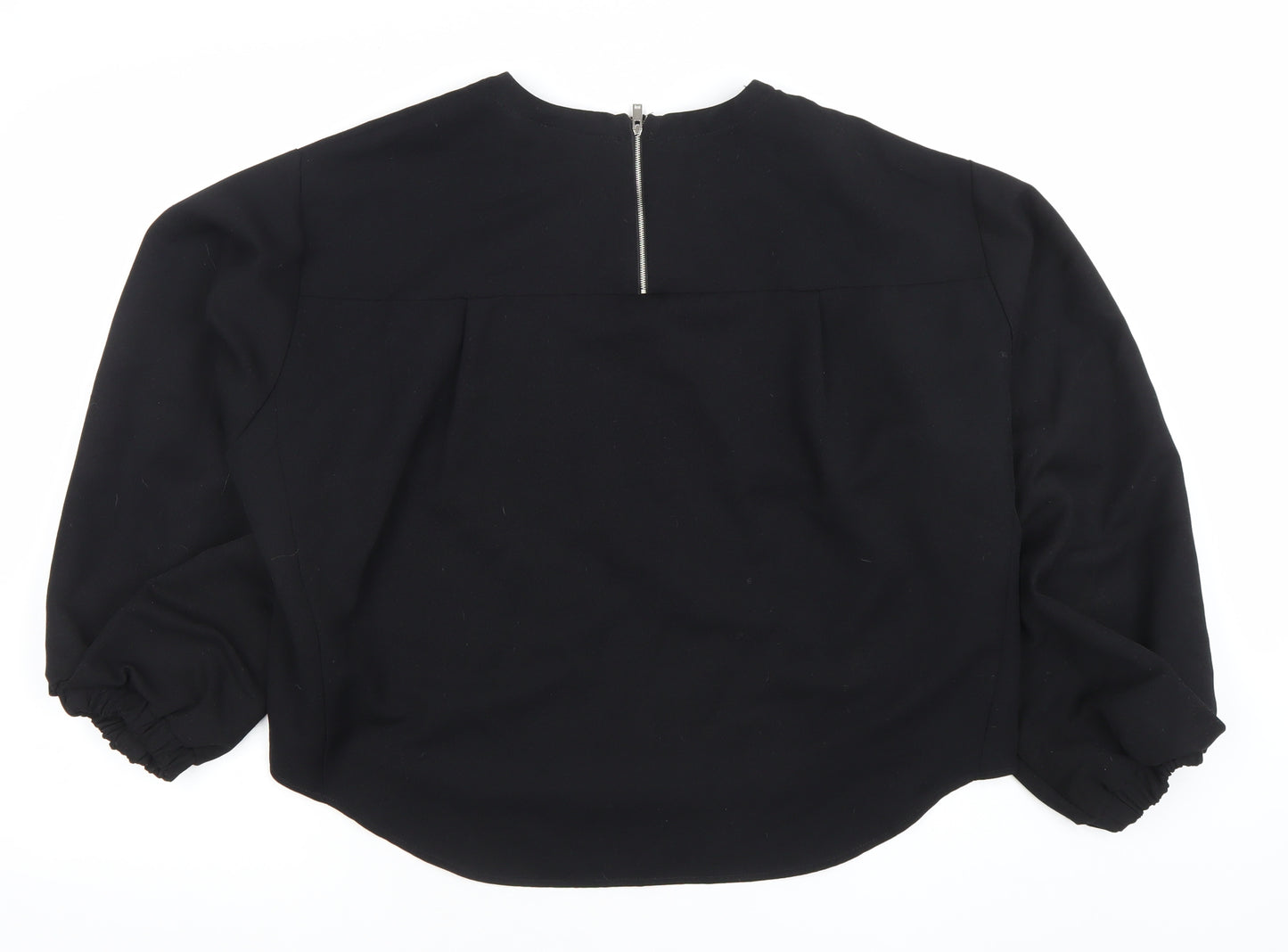 Zara Women Black Crew Neck Long Sleeve Blouse Size 12