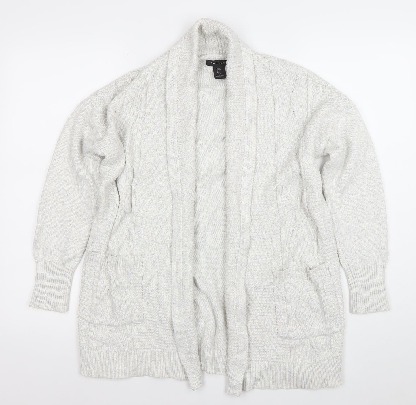 Tahari Women Ivory Knit Long Sleeve Open Cardigan Size S