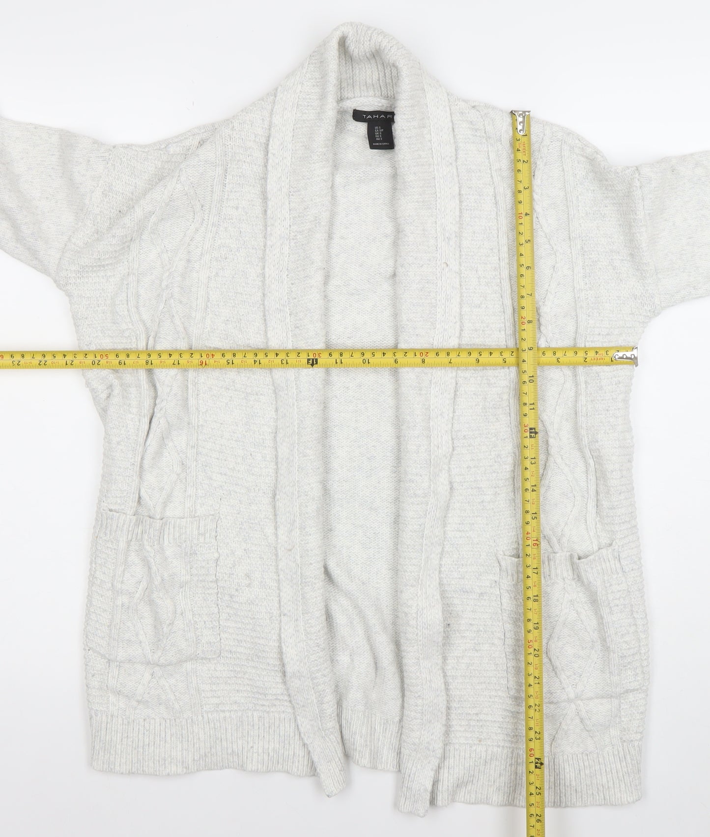 Tahari Women Ivory Knit Long Sleeve Open Cardigan Size S