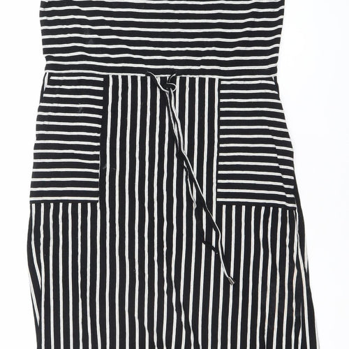 Warehouse Women’s Black White Striped Sleeveless Jersey A-Line Dress UK 12