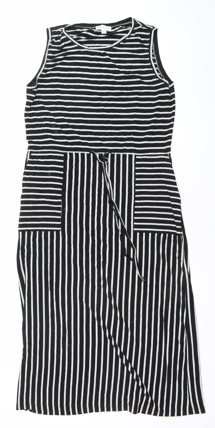Warehouse Women’s Black White Striped Sleeveless Jersey A-Line Dress UK 12