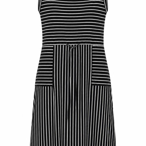 Warehouse Women’s Black White Striped Sleeveless Jersey A-Line Dress UK 12