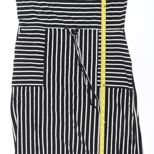 Warehouse Women’s Black White Striped Sleeveless Jersey A-Line Dress UK 12