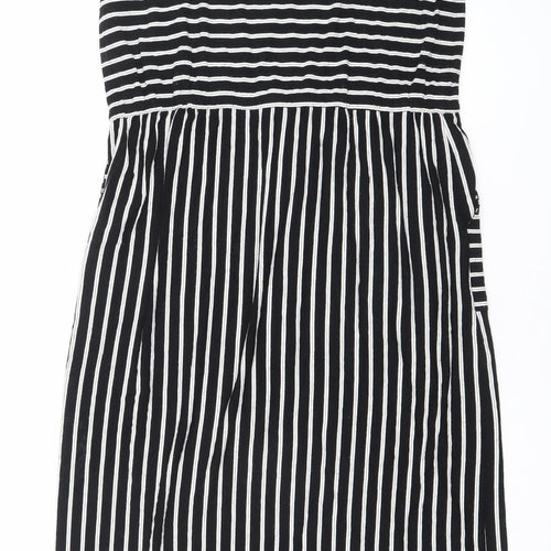 Warehouse Women’s Black White Striped Sleeveless Jersey A-Line Dress UK 12