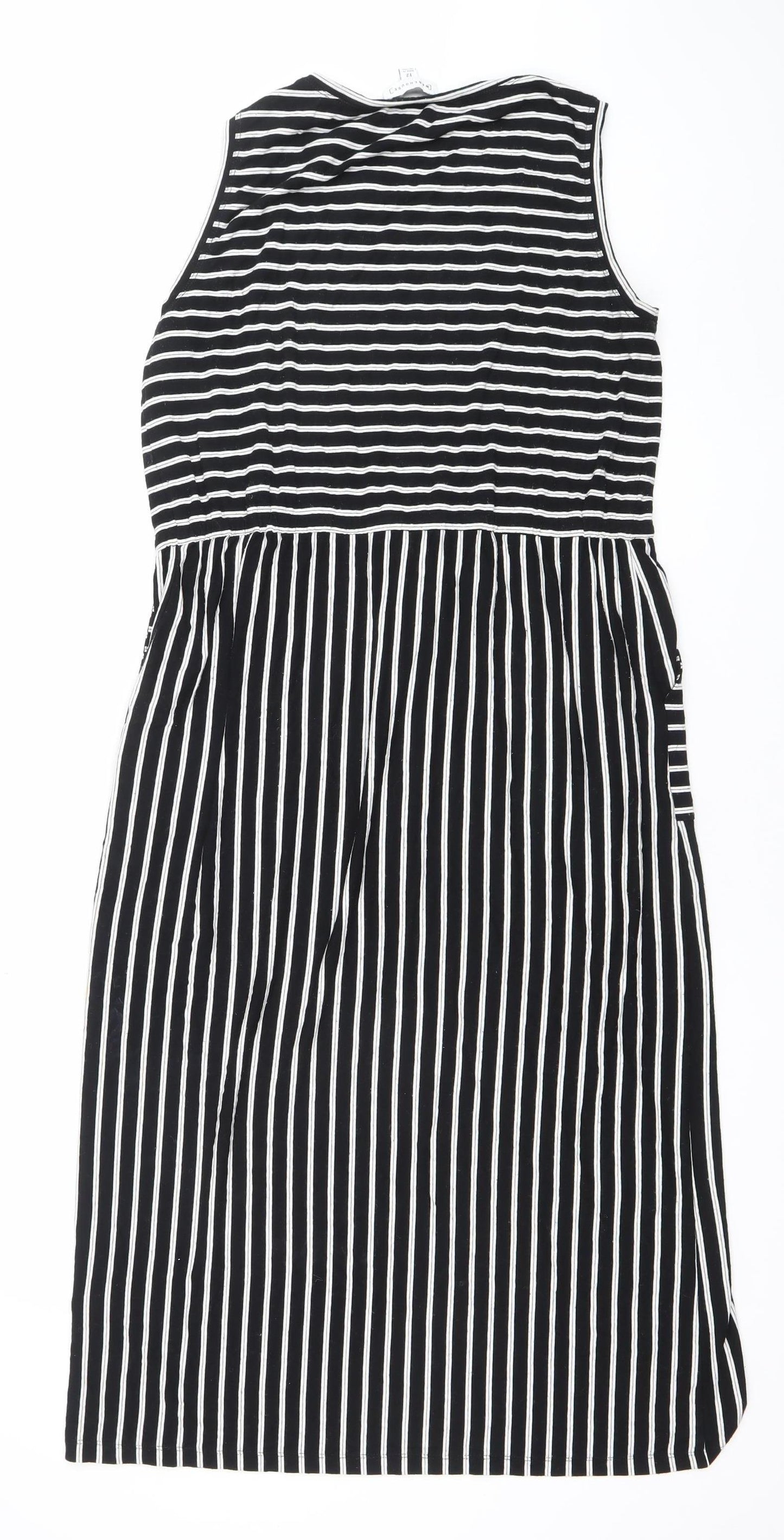 Warehouse Women’s Black White Striped Sleeveless Jersey A-Line Dress UK 12