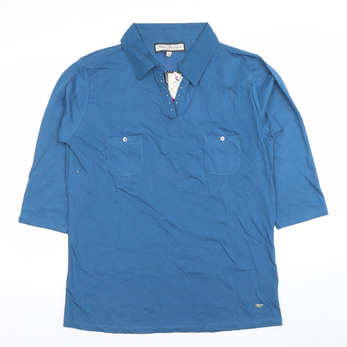 Paco Boutique Women Blue Size 18 Polo Shirt 3/4 Sleeve Cotton