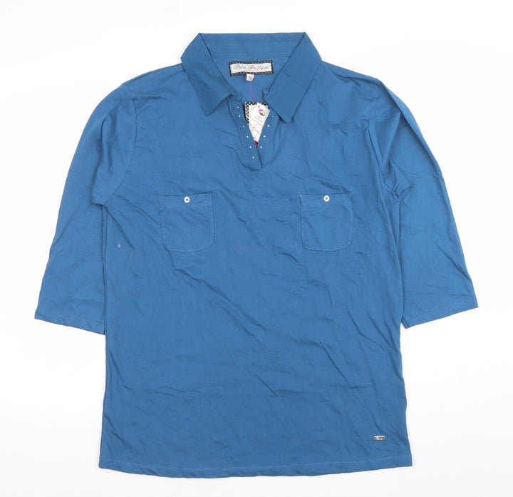 Paco Boutique Women Blue Size 18 Polo Shirt 3/4 Sleeve Cotton