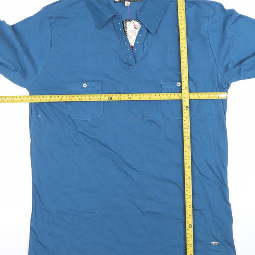 Paco Boutique Women Blue Size 18 Polo Shirt 3/4 Sleeve Cotton