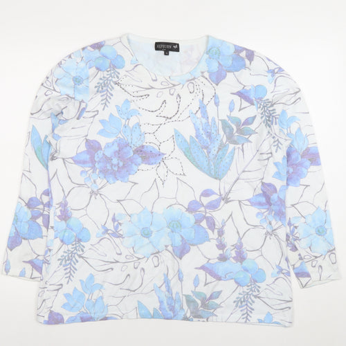 Hepburn by M&N Women's Blue Floral Rhinestone XL Pullover Jumper