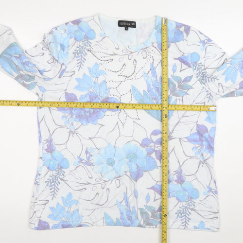 Hepburn by M&N Women's Blue Floral Rhinestone XL Pullover Jumper