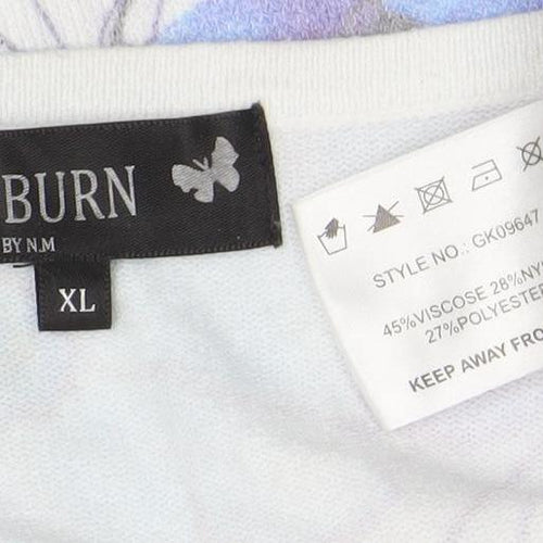 Hepburn by M&N Women's Blue Floral Rhinestone XL Pullover Jumper