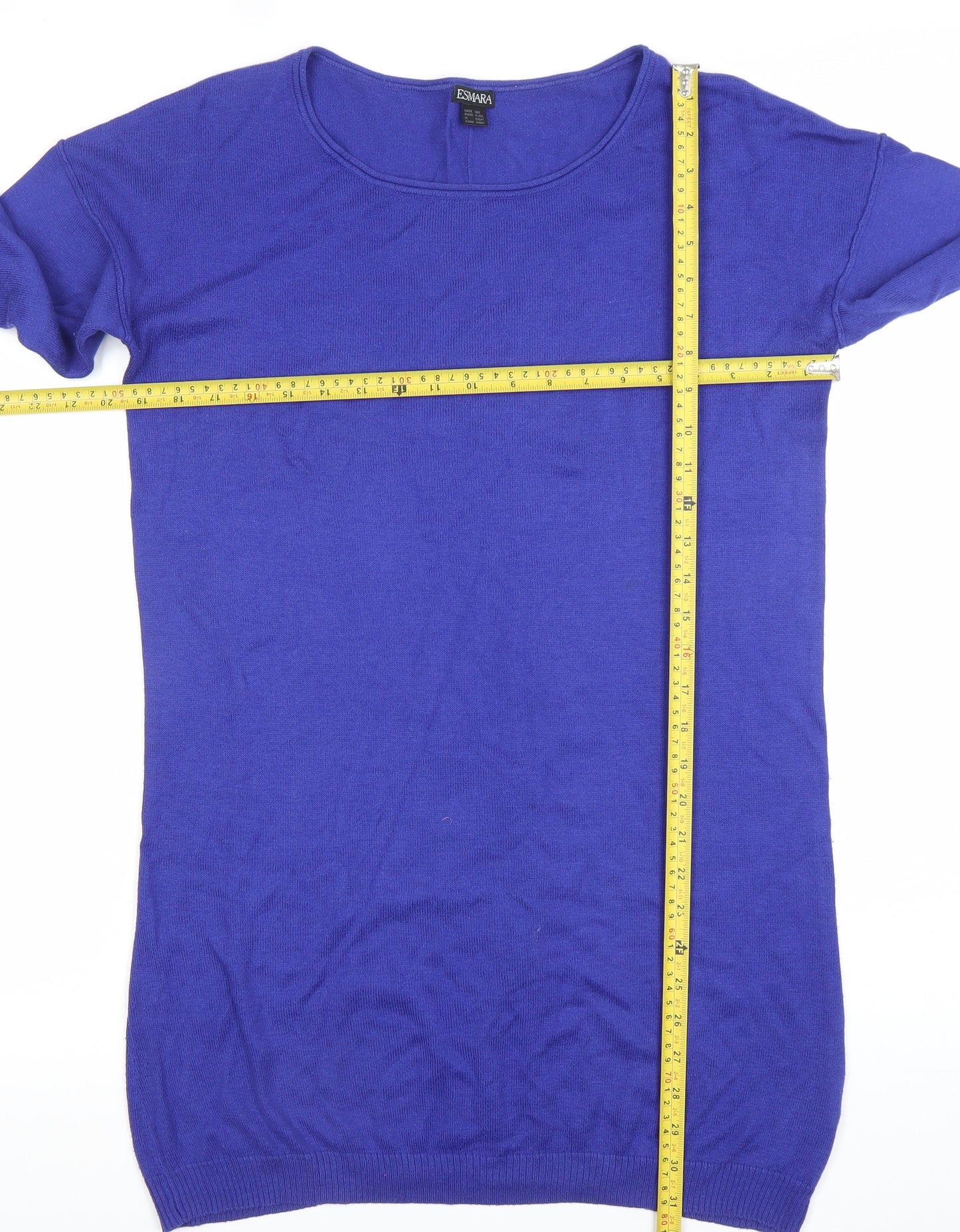 Esmara Women's Blue 3/4 Sleeve Tunic Jumper Size M Scoop Neck Knitwear