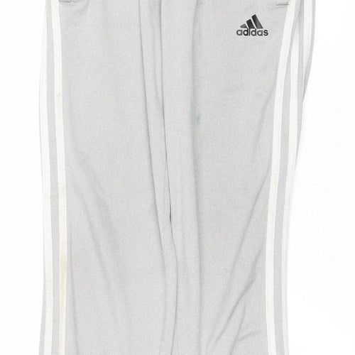 Adidas Boys Grey Track Pants 11-12 Years Elastic Waist Tapered Joggers