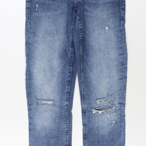 Zara Women's Blue Distressed Skinny Jeans M Mid Rise Stretch Denim